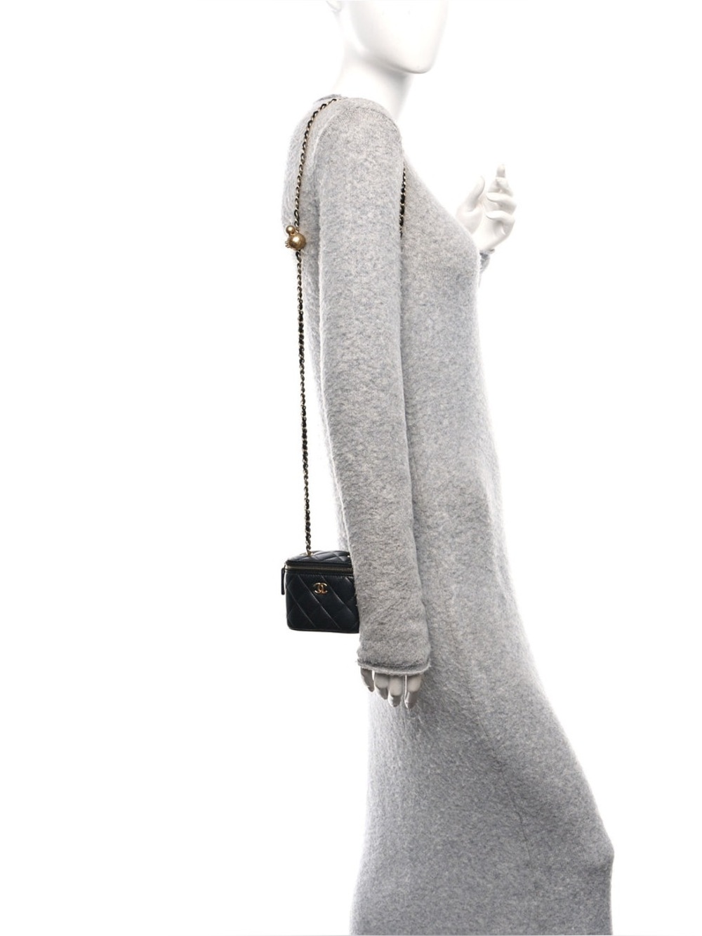 Chanel Lambskin Quilted Mini Pearl Crush Vanity Case With Chain Black - Picture 10 of 10
